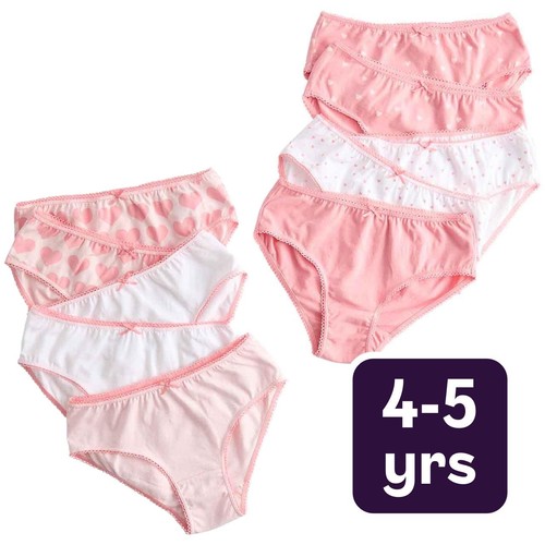 M&S Girls Cotton with Stretch Heart Knickers, 4-5 Years, Pink Mix