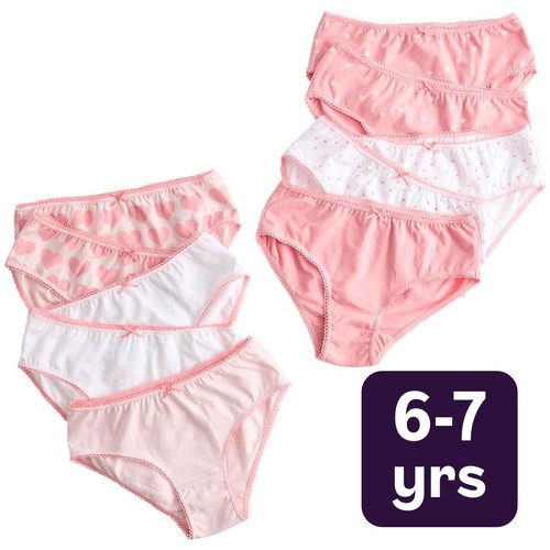 M&S Girls Cotton with Stretch Heart Knickers, 6-7 Years, Pink Mix