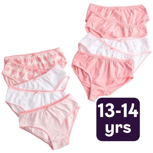 M&S Girls Cotton with Stretch Heart Knickers, 13-14 Years, Pink Mix