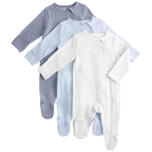 M&S Cotton Rich Ribbed Sleepsuits, 12-18 M, Blue