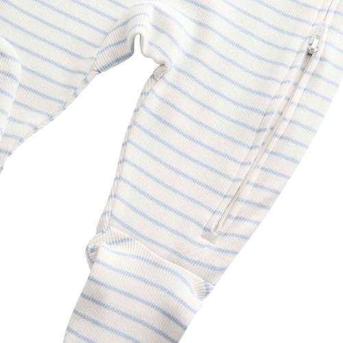 M&S Cotton Rich Ribbed Sleepsuits, 12-18 M, Blue thumbnail 3
