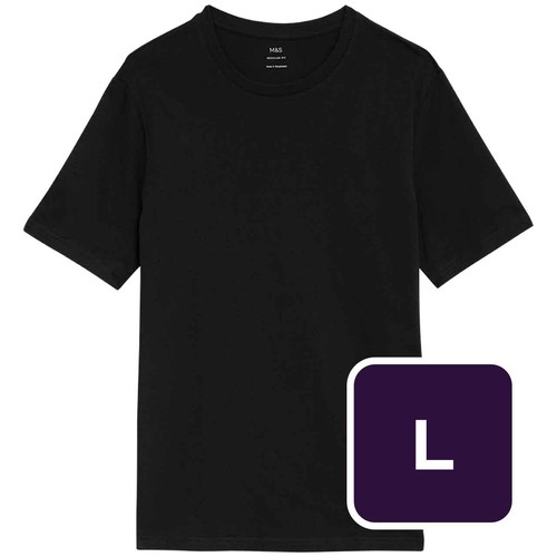 M&S Mens  Cotton Crew Neck T-Shirt, L, Black