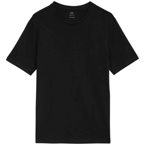 M&S Mens Cotton Crew Neck T-Shirt, XL, Black
