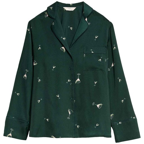 M&S Womens Dream Satin Cocktail Print Pyjama Set, 12, Light Green thumbnail 3
