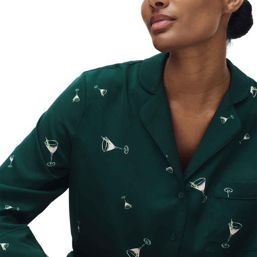 M&S Womens Dream Satin Cocktail Print Pyjama Set, 12, Light Green thumbnail 7