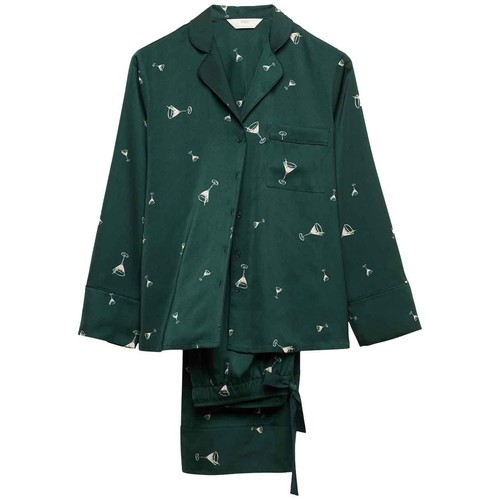 M&S Womens Dream Satin Cocktail Print Pyjama Set, 14, Light Green thumbnail 2