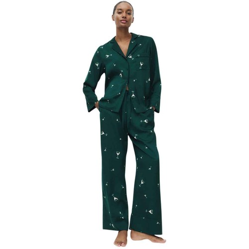 M&S Womens Dream Satin Cocktail Print Pyjama Set, 14, Light Green thumbnail 5