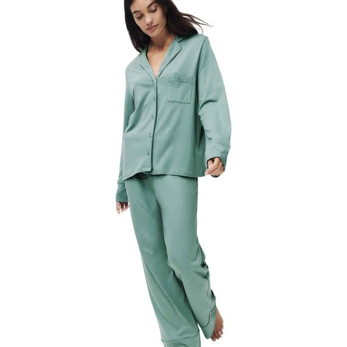 M&S Womens Cotton Modal Revere Pyjama Set, S, Green thumbnail 2