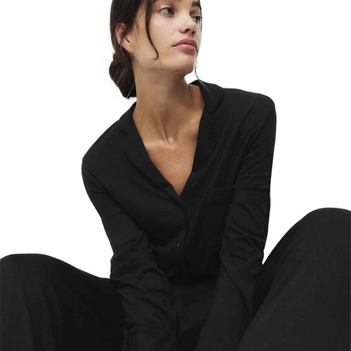M&S Womens Cotton Modal Revere Pyjama Set, S, Black thumbnail 2