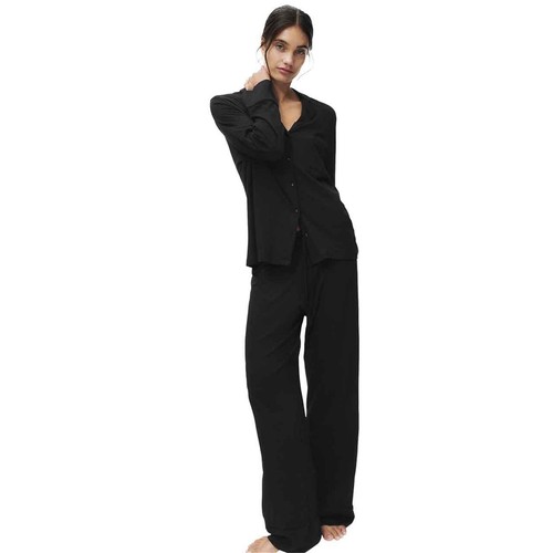 M&S Womens Cotton Modal Revere Pyjama Set, S, Black thumbnail 3