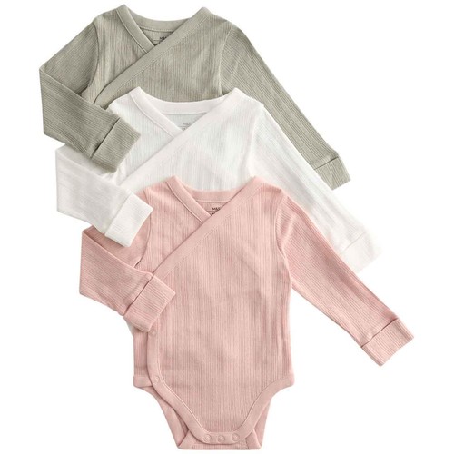 M&S Girls Pure Cotton Wrap Bodysuits, 12-18 M, Khaki
