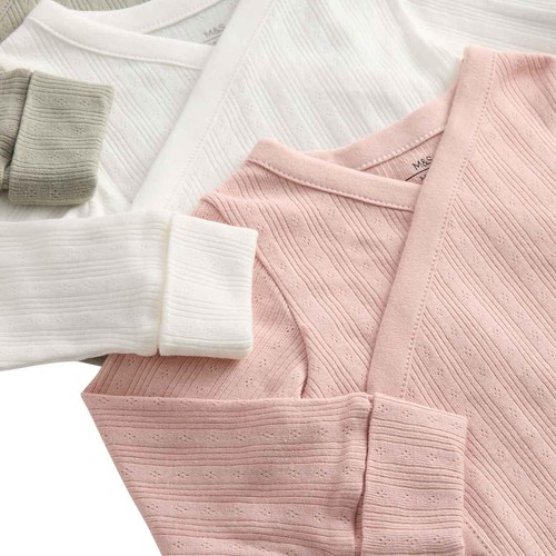 M&S Girls Pure Cotton Wrap Bodysuits, 12-18 M, Khaki thumbnail 2