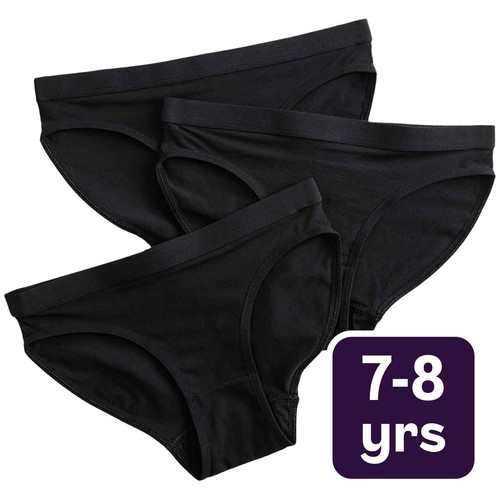 M&S Girls Cotton Stretch Knickers, 7-8 Y, Black