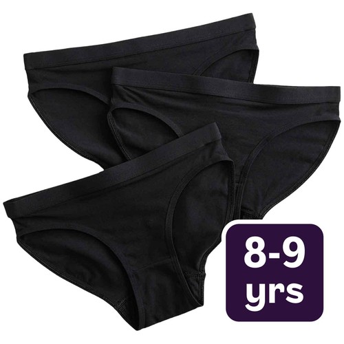M&S Girls Cotton Stretch Knickers, 8-9 Y, Black
