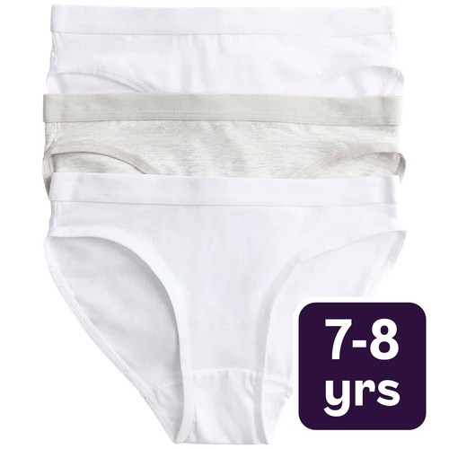 M&S Girls Bikini Cotton Knickers, 7-8 Y, White
