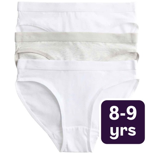 M&S Girls Bikini Cotton Knickers, 8-9 Y, White