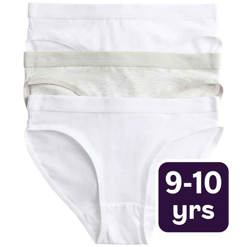 M&S Girls Bikini Cotton Knickers, 9-10 Y, White