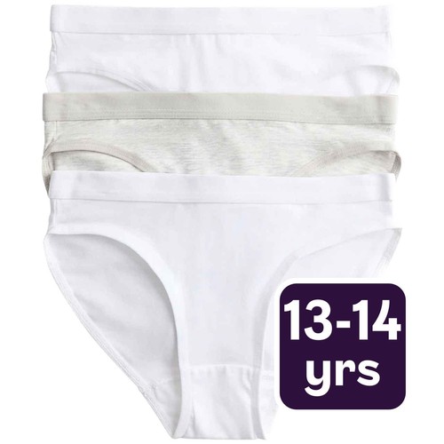 M&S Girls Bikini Cotton Knickers, 13-14 Y, White