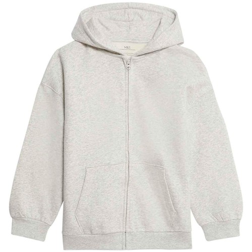 M&S Girls Cotton Rich Zip Hoodie, 9-10 Years, Grey Marl thumbnail 2