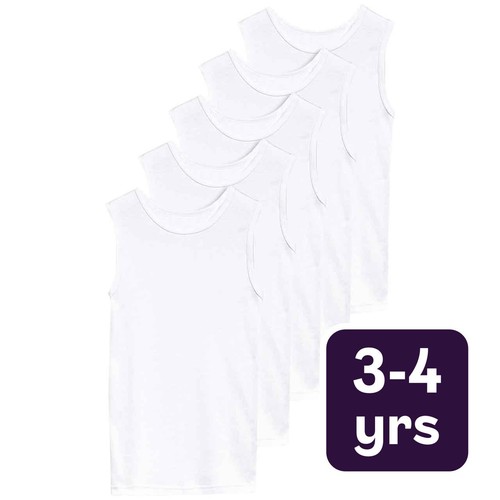 M&S Collection Unisex Cotton Vests, 3-4 Y, White