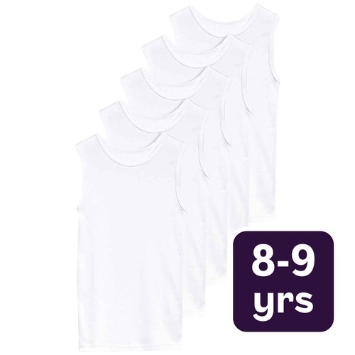 M&S Collection Unisex Cotton Vests, 8-9 Y, White
