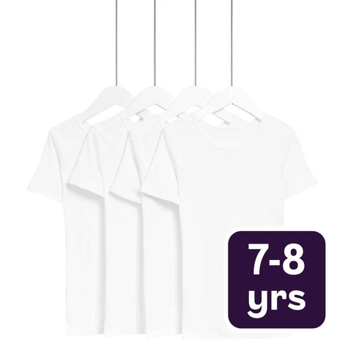 M&S Unisex Short Sleeve Cotton Vests , 7-8 Y, White