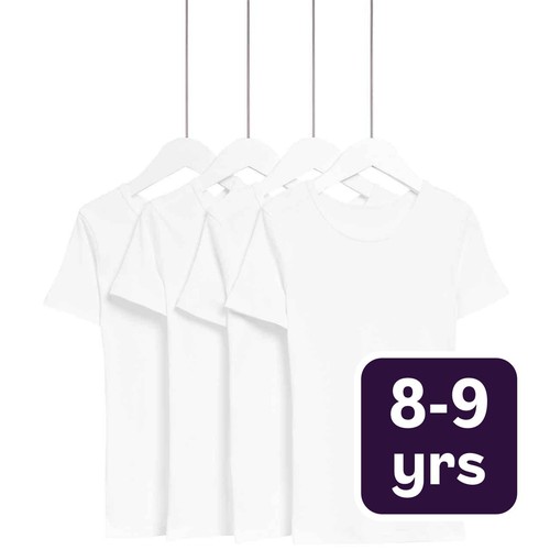 M&S Unisex Short Sleeve Cotton Vests , 8-9 Y, White