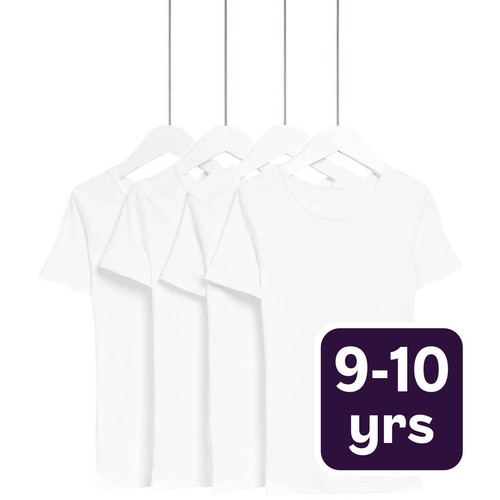 M&S Unisex Short Sleeve Cotton Vests , 9-10 Y, White