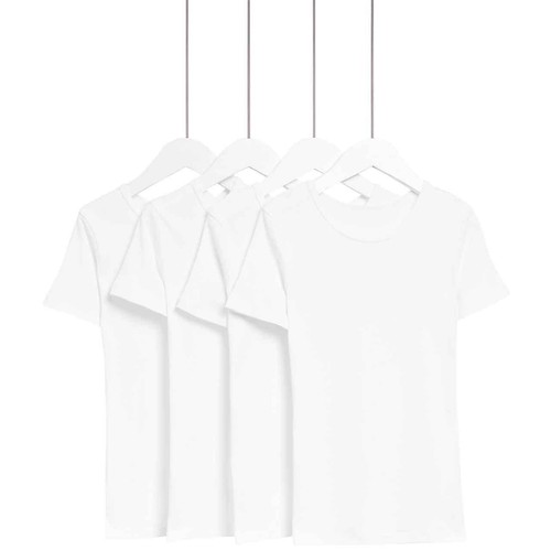M&S Unisex Short Sleeve Cotton Vests , 11-12 Y, White
