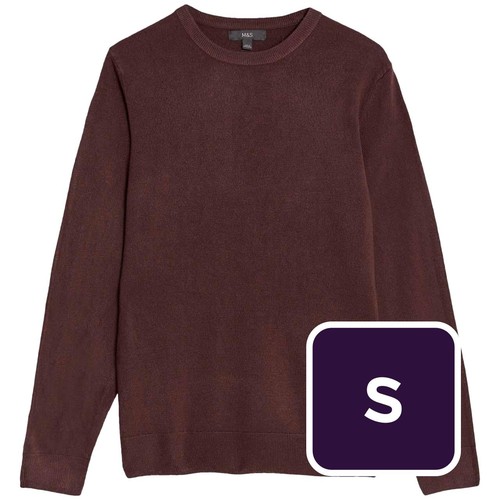 M&S Mens Cashmilon Crew Neck Jumper, S, Burgundy