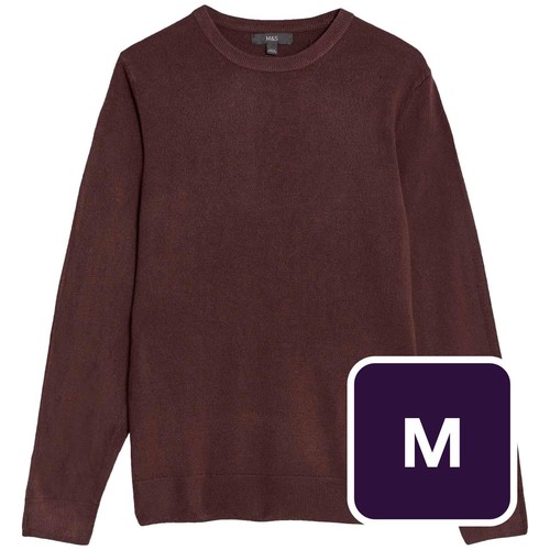 M&S Mens Cashmilon Crew Neck Jumper, M, Burgundy