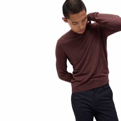 M&S Mens Cashmilon Crew Neck Jumper, XXL, Burgundy thumbnail 3