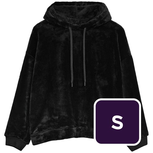 M&S Womens Fur Fleece Lounge Hoodie, S, Black