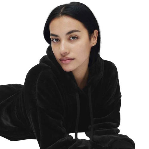 M&S Womens Fur Fleece Lounge Hoodie, S, Black thumbnail 4