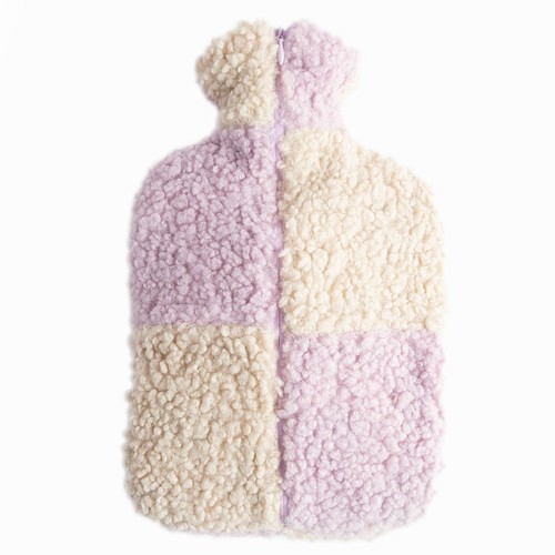 Caroline Gardner Check Borg Hot Water Bottle, Lilac/Cream thumbnail 2