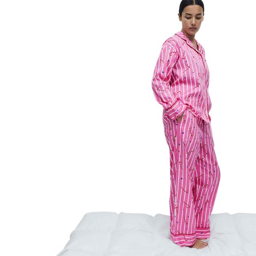 M&S Womens Striped Pyjama Set, 20, Pink  thumbnail 5