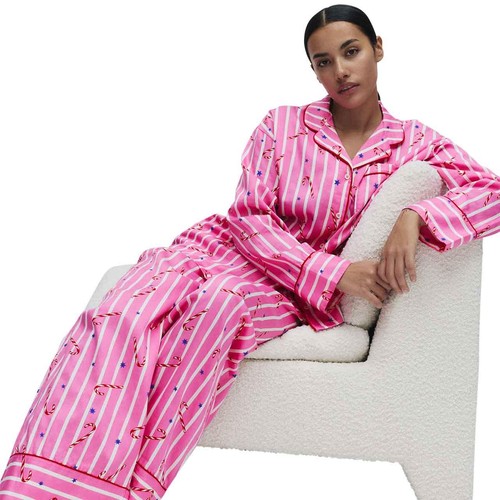 M&S Womens Striped Pyjama Set, 20, Pink  thumbnail 6