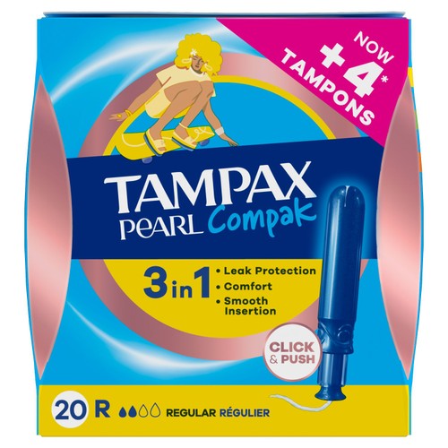 Tampax Compak Pearl Tampons Regular 20 Count thumbnail 2