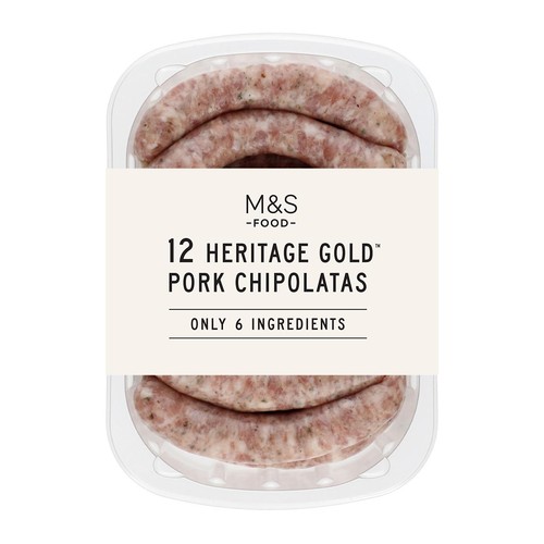 M&S Only 6 Ingredients 12 Heritage Gold Pork Chipolatas thumbnail 2