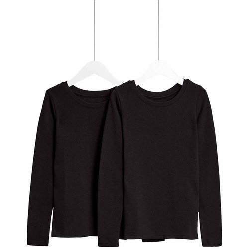 M&S Unisex 2pk Heatgen Thermal Tops Black, 13-14 Years