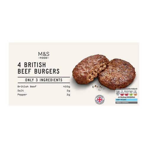 M&S Only 3 Ingredients Beef Burgers Frozen thumbnail 3