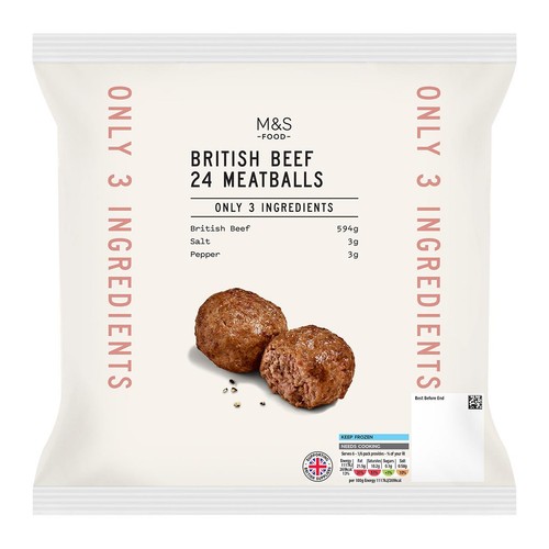 M&S Only 3 Ingredients 24 Beef Meatballs Frozen