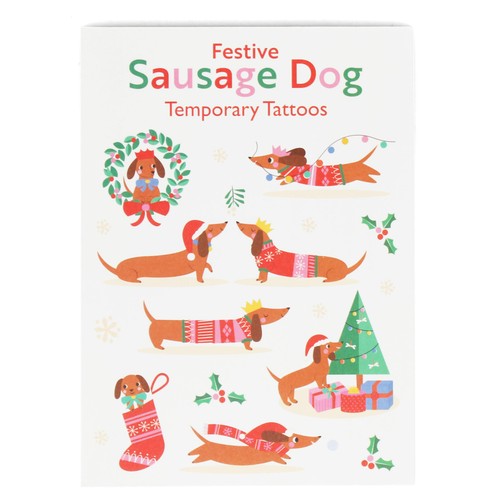 Rex London Christmas Sausage Dog Temporary Tattoos