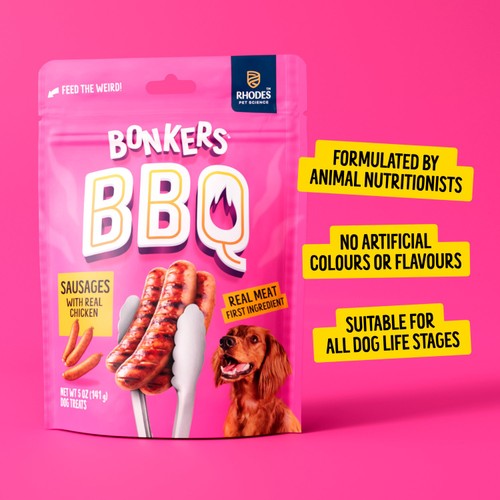 BONKERS BBQ, Soft & Chewy Chicken Sausage Flavored Dog Treats, 85g, Bag thumbnail 3