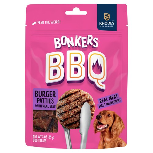 BONKERS BBQ, Soft & Chewy Beef Burger Flavored Dog Treats, 85g, Bag