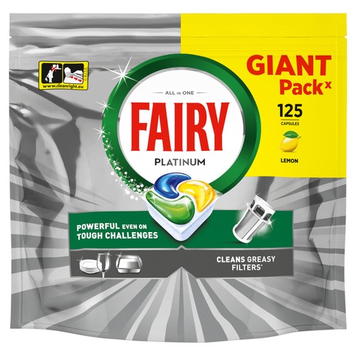 Fairy Platinum All in One Lemon Dishwasher Tablets 125ct thumbnail 2