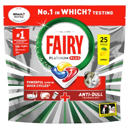 Fairy Platinum Plus Lemon Dishwasher Tablets 25ct thumbnail 2