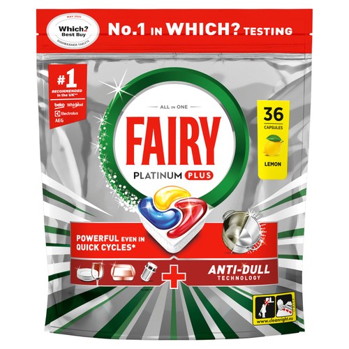 Fairy Platinum Plus Lemon Dishwasher Tablets 36ct thumbnail 2