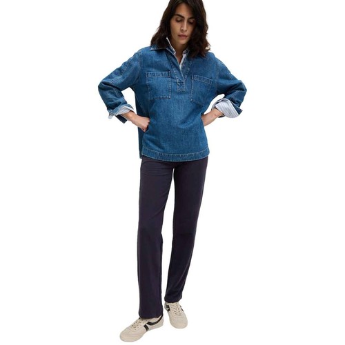 M&S Womens Cotton Rich Straight Leg Joggers, 18, Navy thumbnail 2