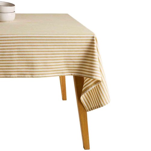 M&S Cotton with Linen Striped Tablecloth, Ochre thumbnail 2